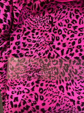 Load image into Gallery viewer, 2/3 yd plus scraps Pink Metallic Flocked Leopard Print Spandex
