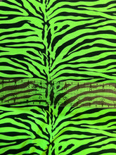 Load image into Gallery viewer, 1/2 yard remnant + large scrap Neon Green Zebra Print Spandex Fabric
