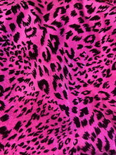 Load image into Gallery viewer, 2/3 yd plus scraps Pink Metallic Flocked Leopard Print Spandex
